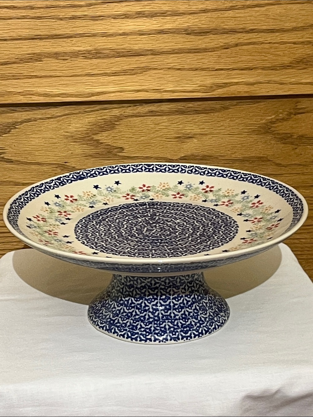 Handcrafted Blue Floral Ceramic Pedestal Bowl - Brand Unspecified